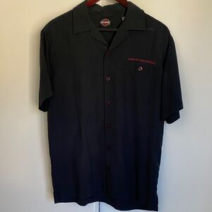 Harley-Davidson Black and Red Hawaiin Shirt with embroidered motorcycle
